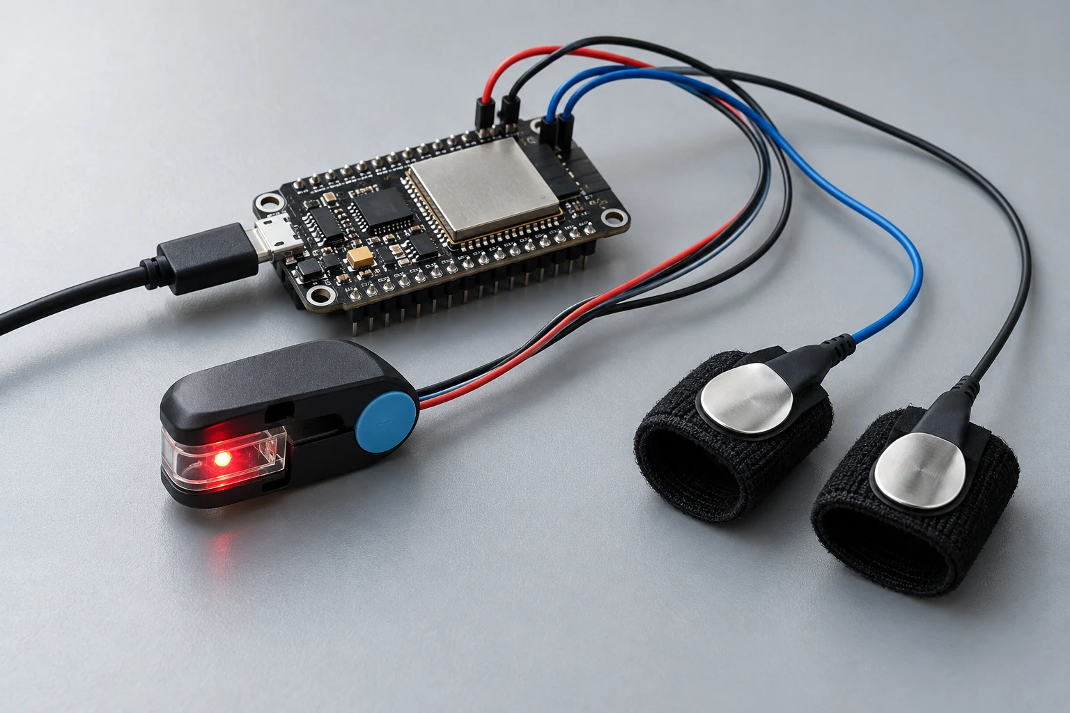 Illustrative PPG and skin-conductance sensing setup